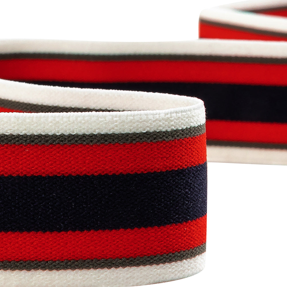 Black, Red and Green Striped Elastic Trim - 1.25