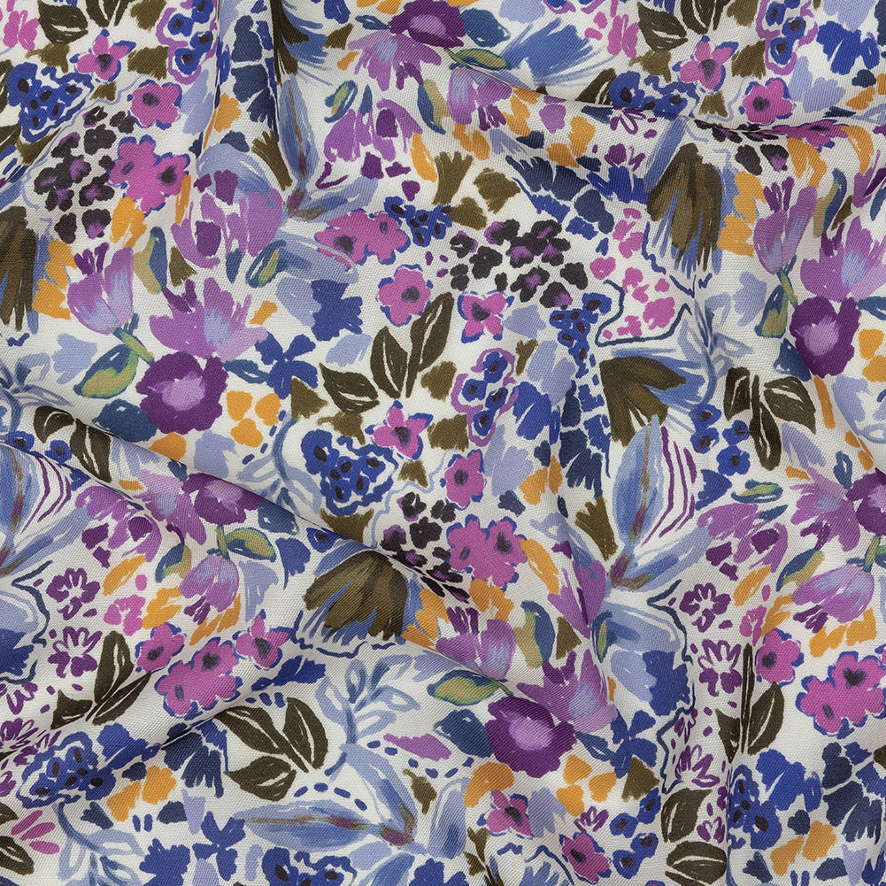 Viscose and Linen Twill Print - Purple and Blue Painterly Floral - Mood Exclusive Morisot - Joann Fabrics