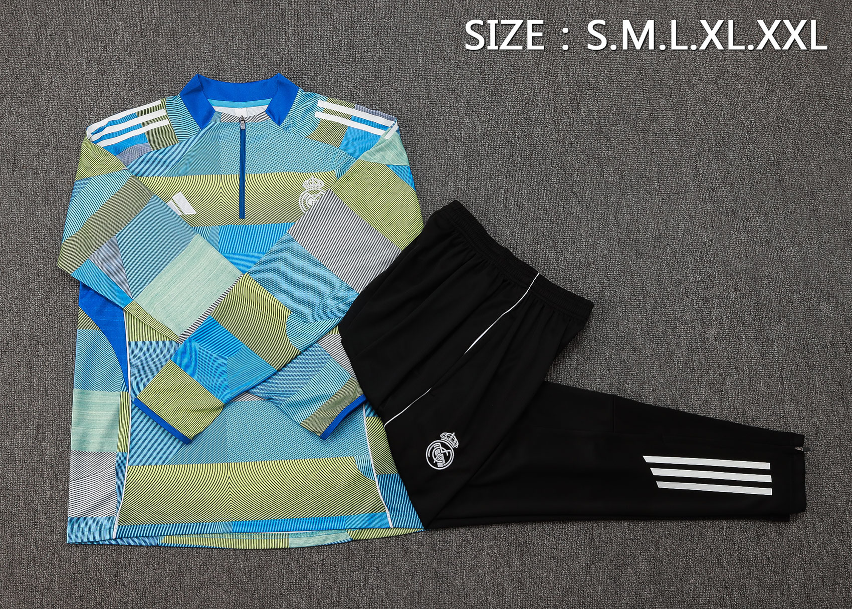 2025/2026 Real Madrid Blue-green striped inkjet Half-Pull Training Suit Football Shirt 1:1 Thai Quality Set