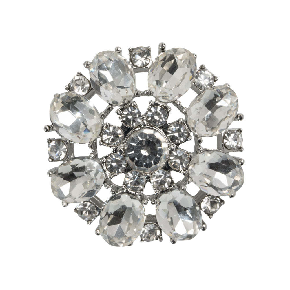 Rhinestone and Metal Shank Back Button - 44L/28mm - Crystal and Nickel-Free Silver Open Flower - Joann Fabrics