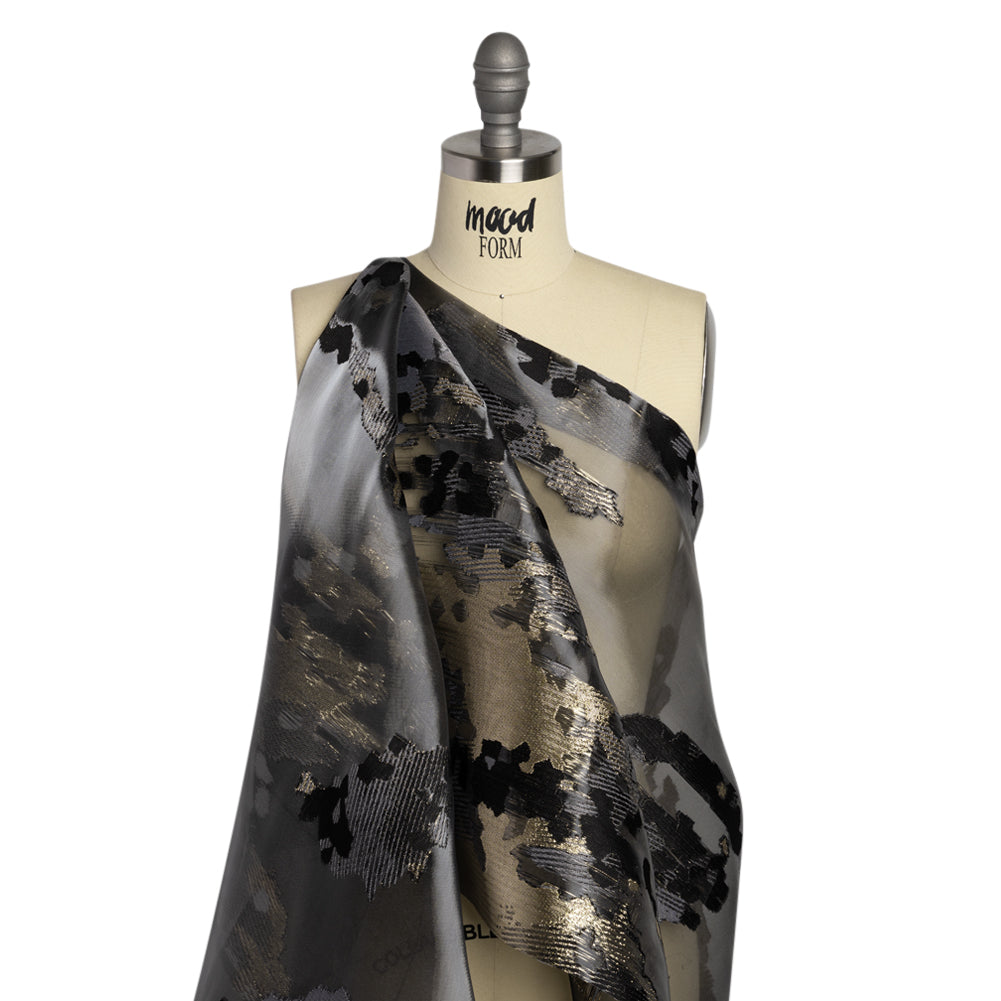 Gray, Black and Metallic Gold Abstract Luxury Burnout Brocade - Joann Fabrics