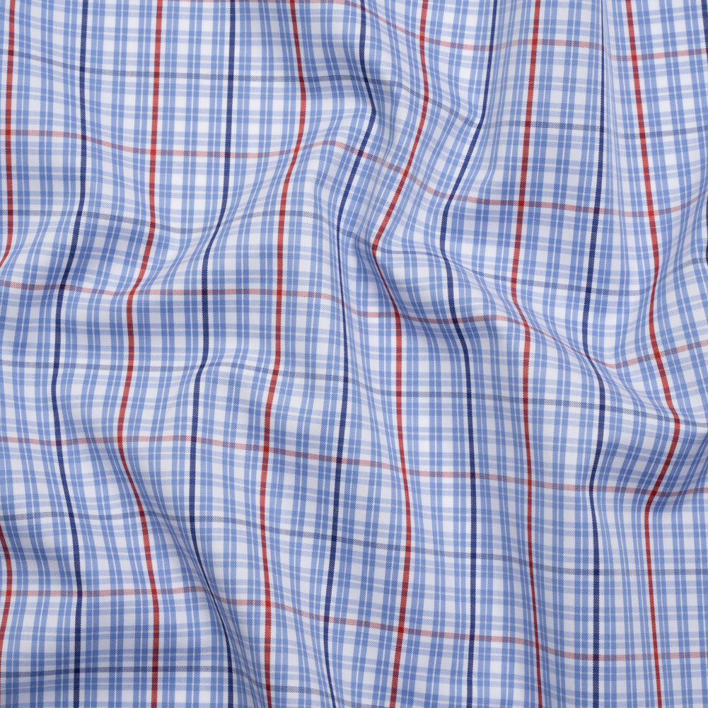 Cotton Twill Shirting - Light Blue, Navy and Red Plaid - Deadstock - Joann Fabrics