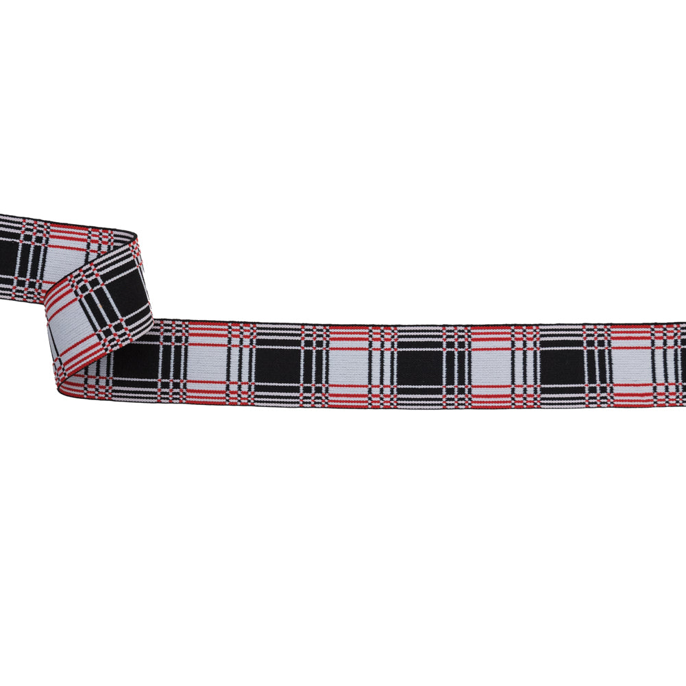 Italian White, Black and Red Plaid Elastic Trim - 1.625