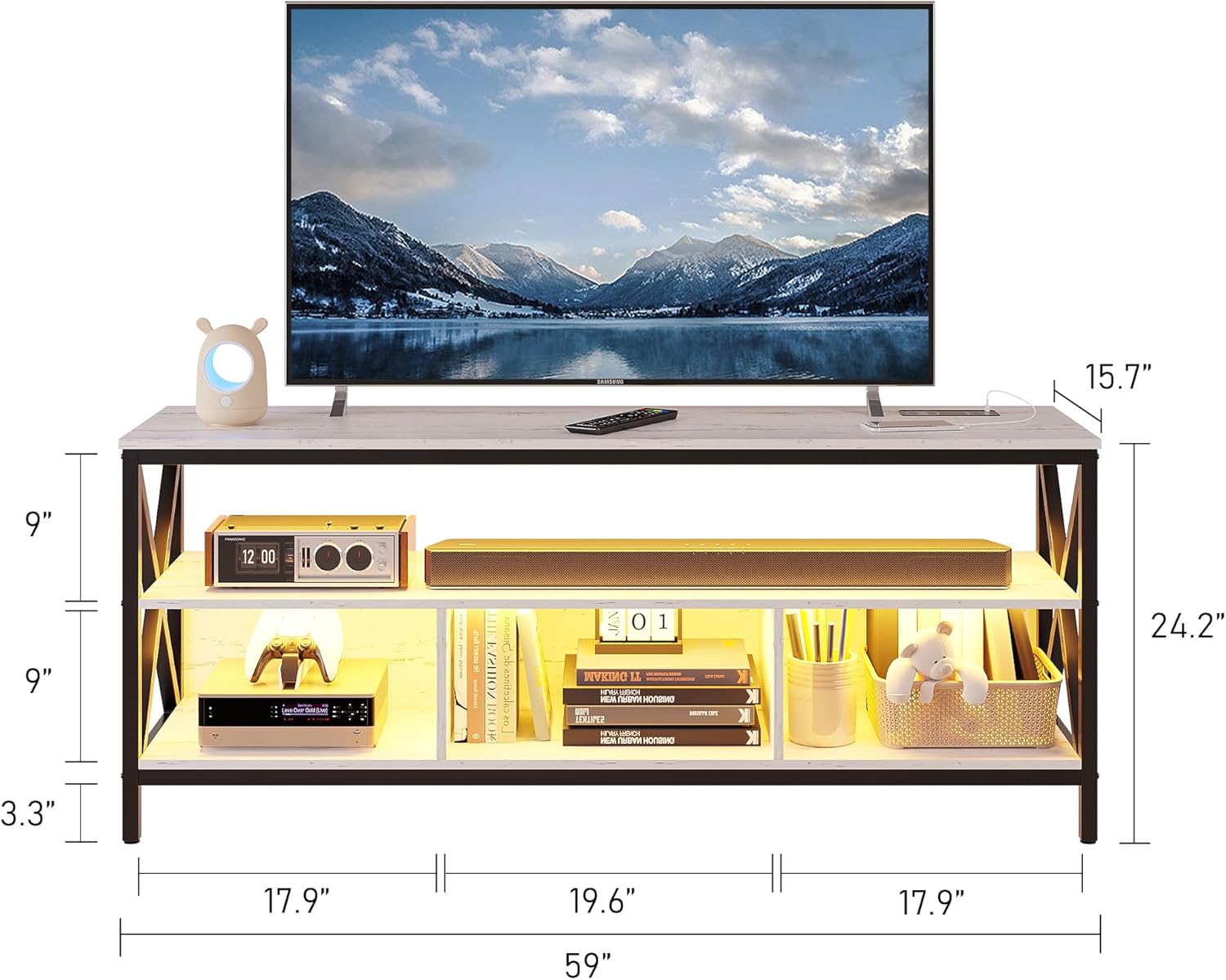 LED Modern Television Stand Charging Station Smart Entertainment Center ...