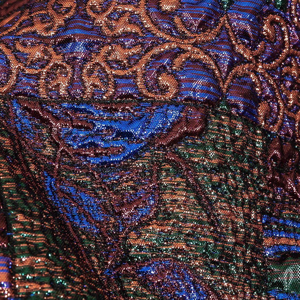 Metallic Rose Gold, Forest and Royal Blue Ornate Patchwork Luxury Brocade - Joann Fabrics