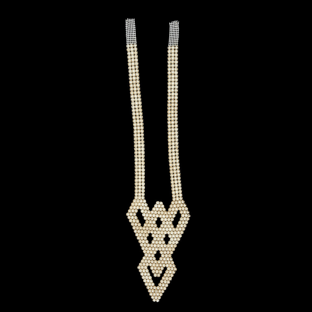 Vintage White Faux Pearl Diamond Collar Applique - 14.25