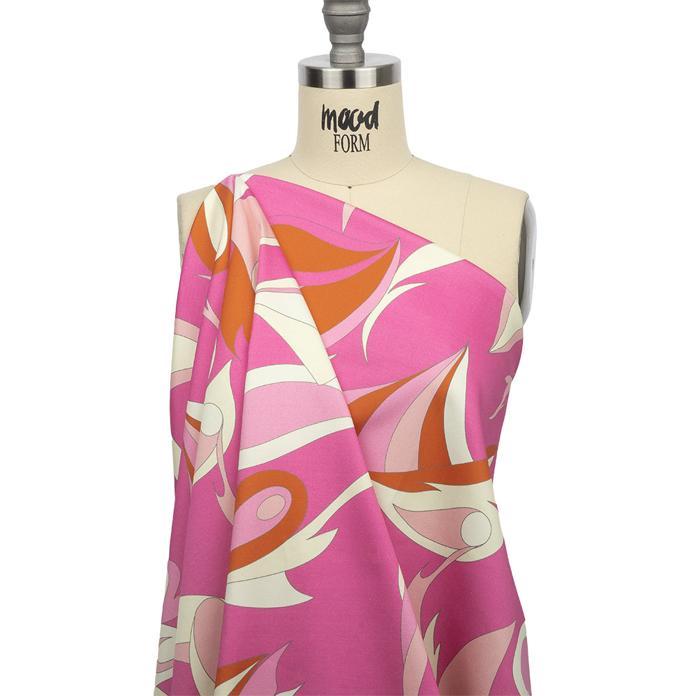 Stretch Cotton Sateen - Hot Pink, White and Orange Abstract Paisley - Free Falling Print - Mood Exclusive Groove Collection - Joann Fabrics