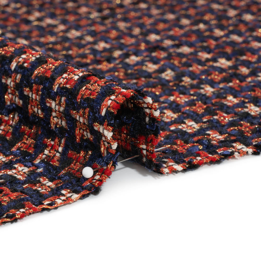 Navy, Red and Metallic Gold Houndstooth Chenille Fringe Tweedy Acrylic Woven - Joann Fabrics