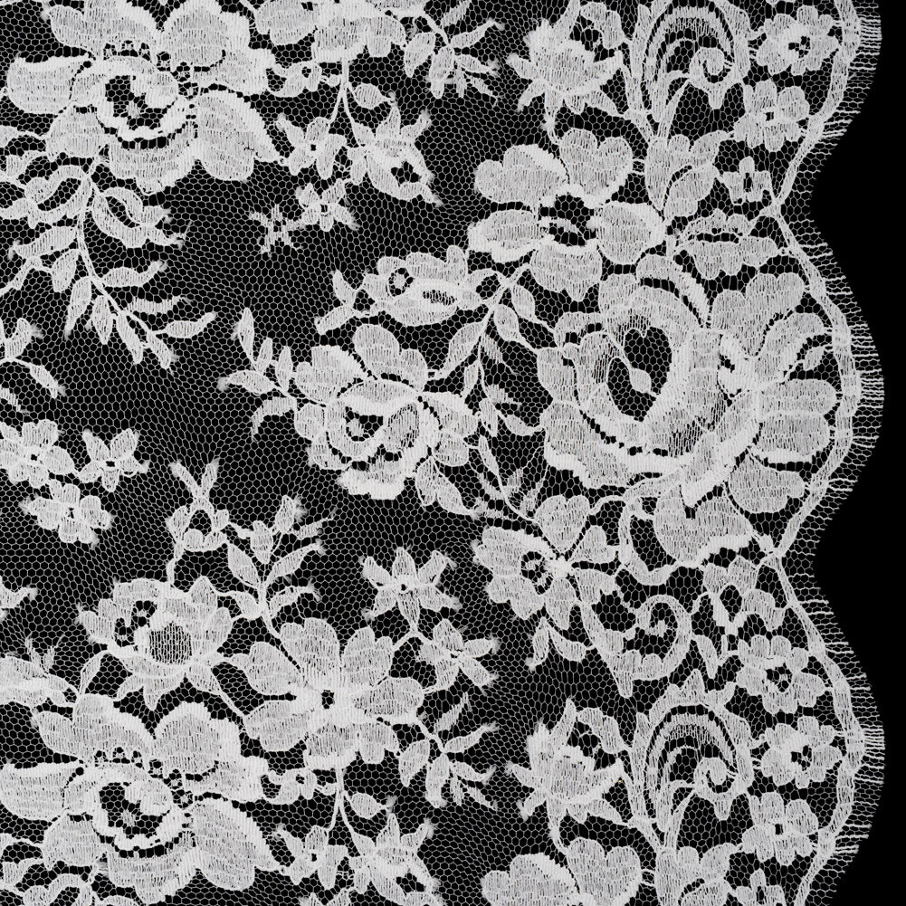 French Cotton Blend Leavers Lace with Finished Scalloped Edges by Solstiss - White Dancing Flowers - Joann Fabrics