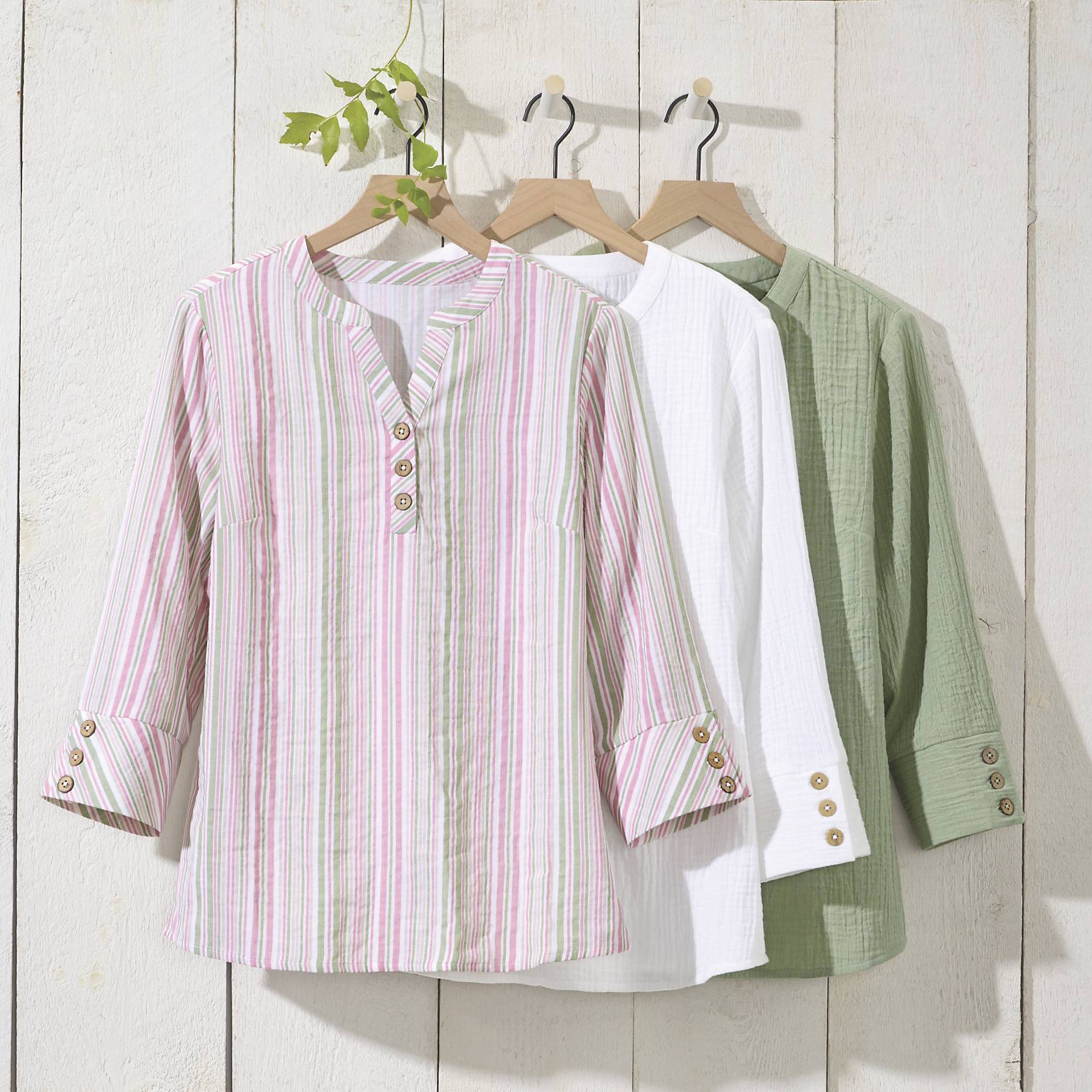 Double Cloth Button Accent Pullover - Northstyle Catalog