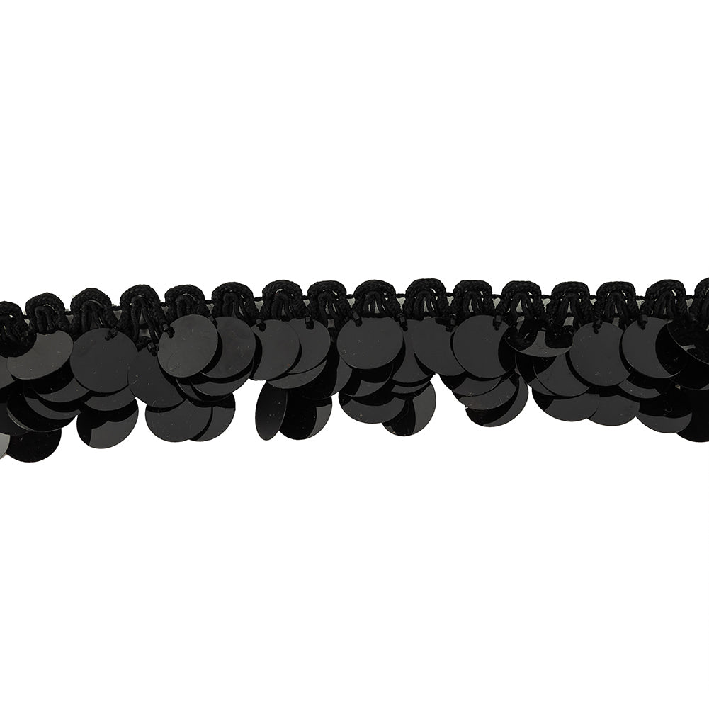 Vintage Black Iris Paillette Sequins Fringe Trimming on Ivory Braid - 1.875