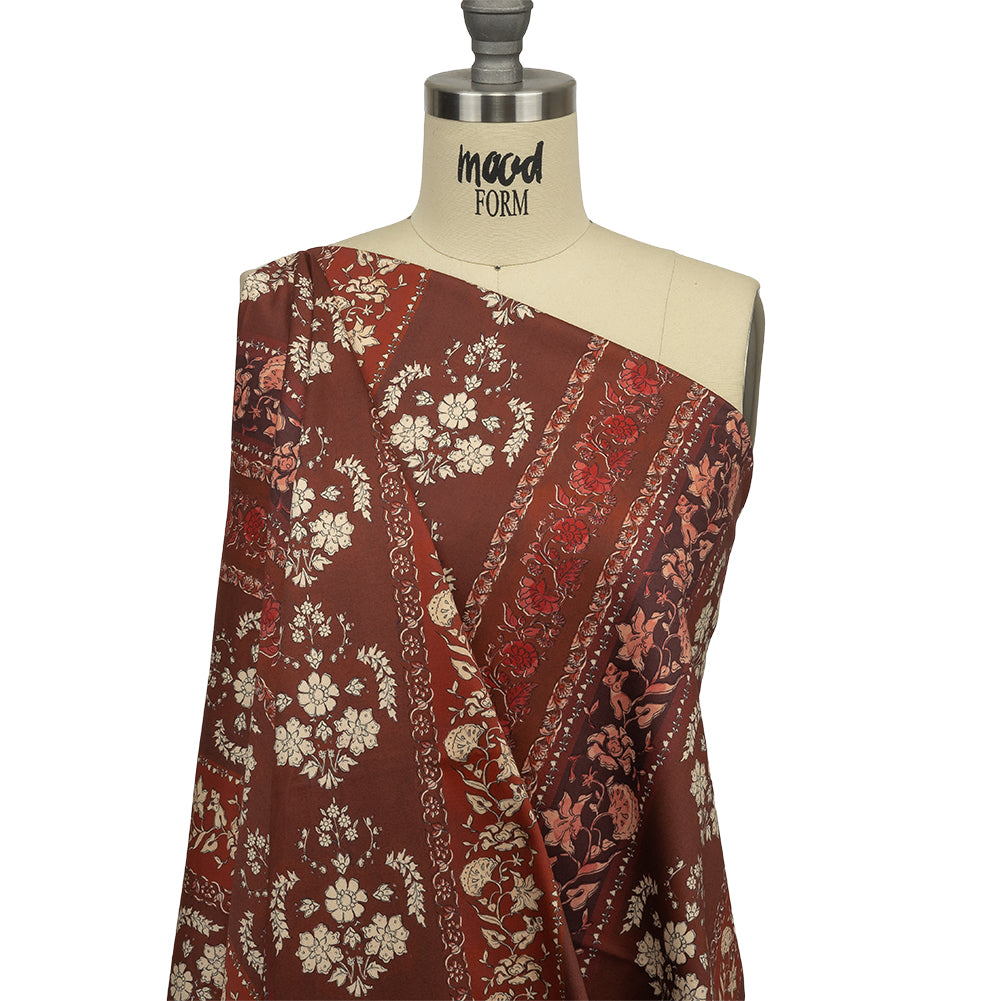 Stretch Cotton Sateen - Burgundy Floral Stripes - Garden Paths Print - Mood Exclusive Rockland Collection - Joann Fabrics