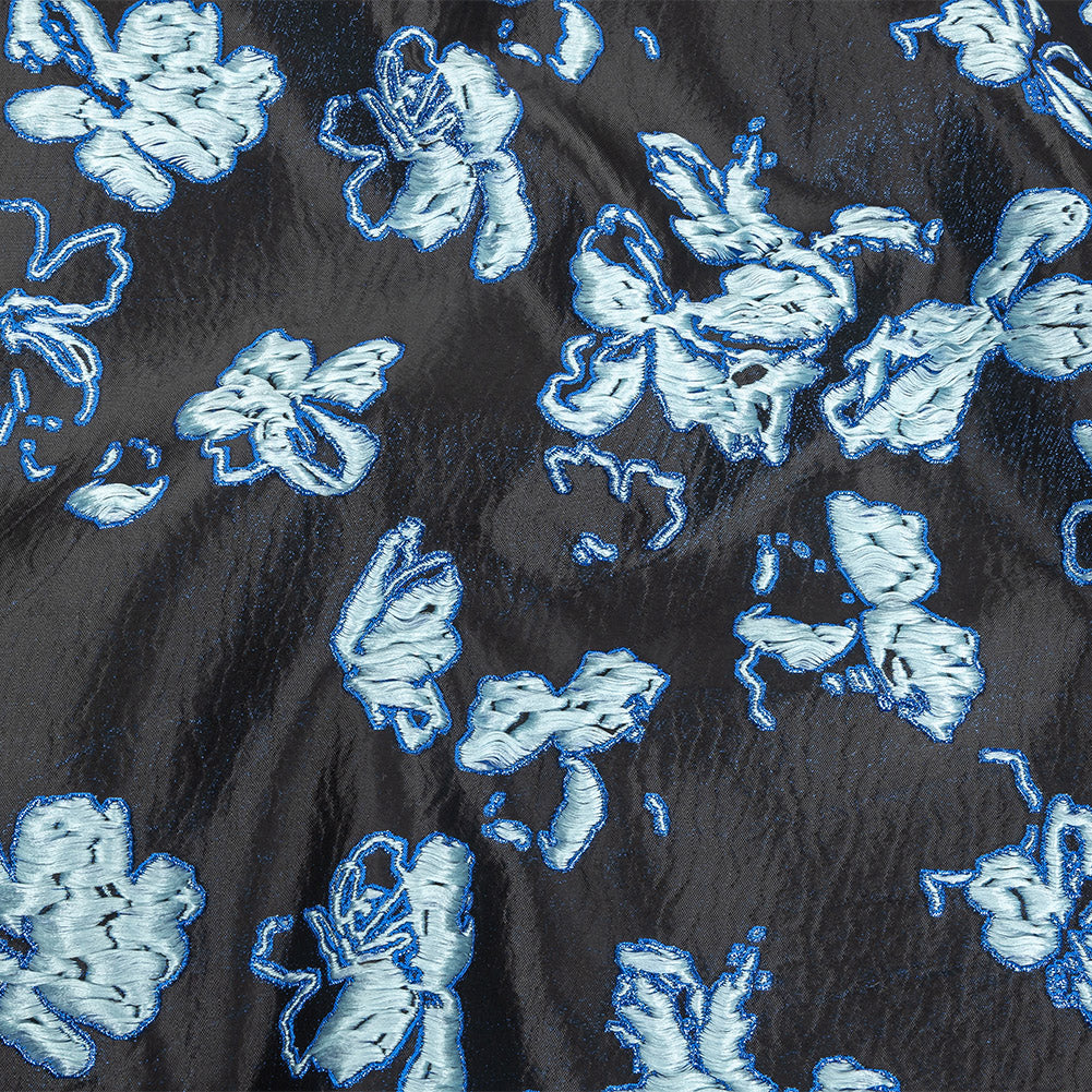 Metallic Magnetic Blue, Baby Blue and Black Floral Luxury Brocade - Joann Fabrics