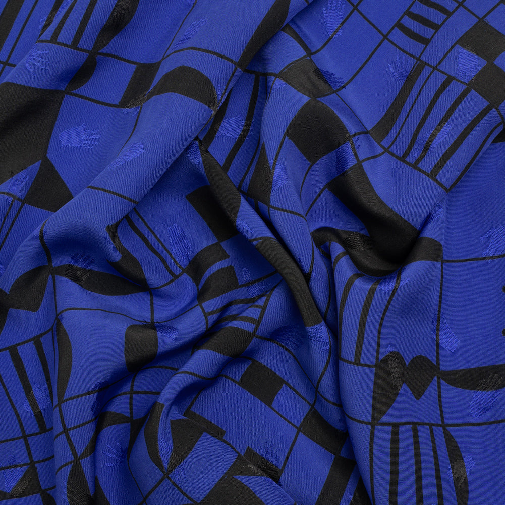 Hands Viscose Jacquard Print - Cobalt Blue Geometric Blocks - Mood Exclusive Shape Shifter - Joann Fabrics