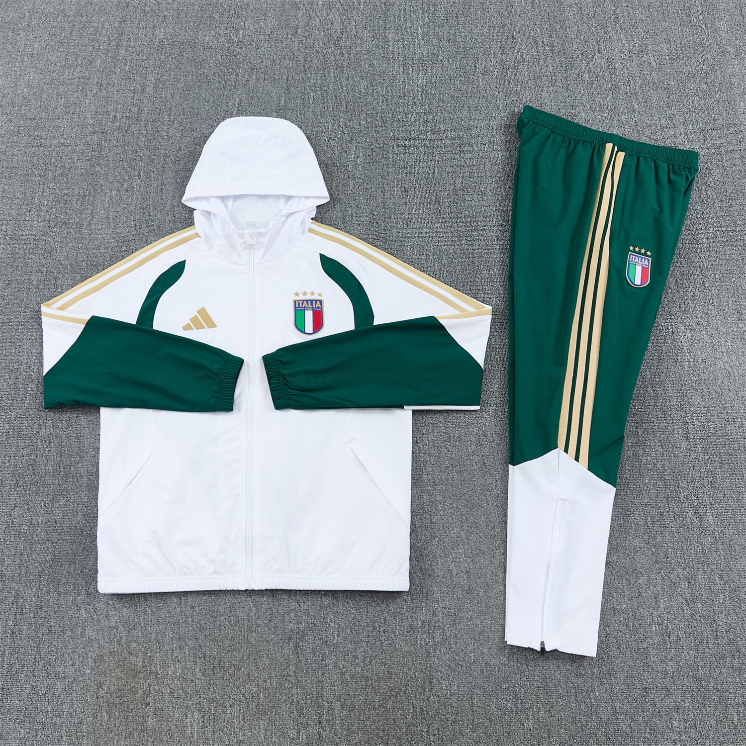 Italy 2026 Hooded Windbreaker Training Set - White Top & Green Pants - UnitedFutballJersey