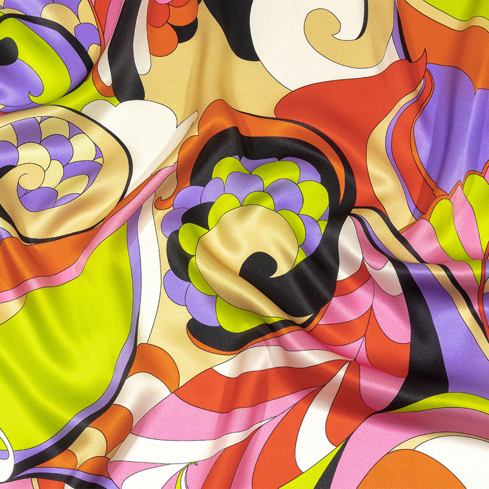 Italian Purple, Orange and Lime Scales and Swirls Silk Charmeuse - Joann Fabrics