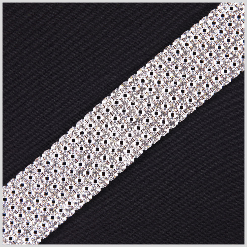 6 Rows Crystal Silver Plated on Black Net Metal & Czech Rhinestone - 1.125” - Joann Fabrics