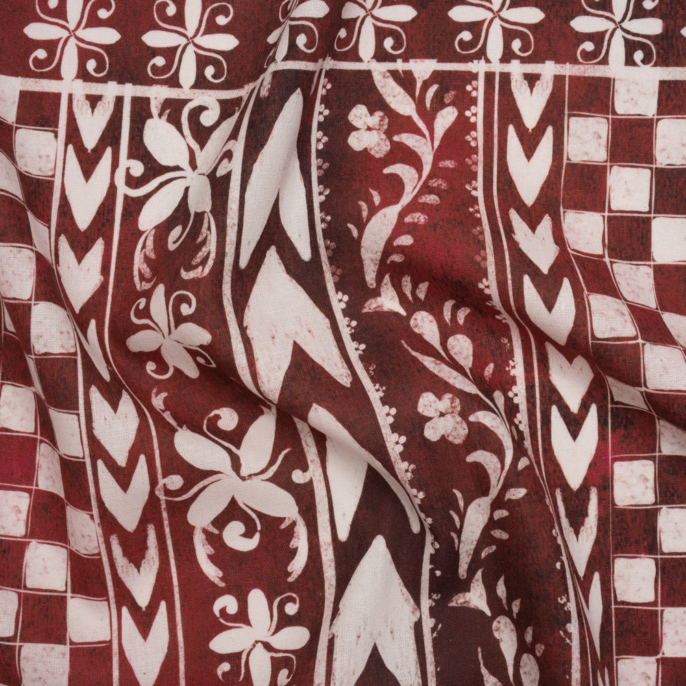 Linen and Rayon Woven - Dark Red and White Checks and Flowers Patchwork - Mood Exclusive Magnolia Mosaic Print - Joann Fabrics