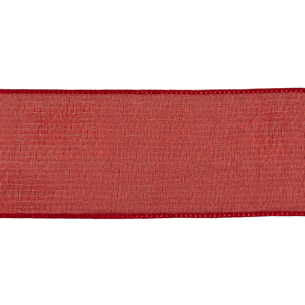 Red Shimmering Organza Ribbon with Woven Edges - 1.5