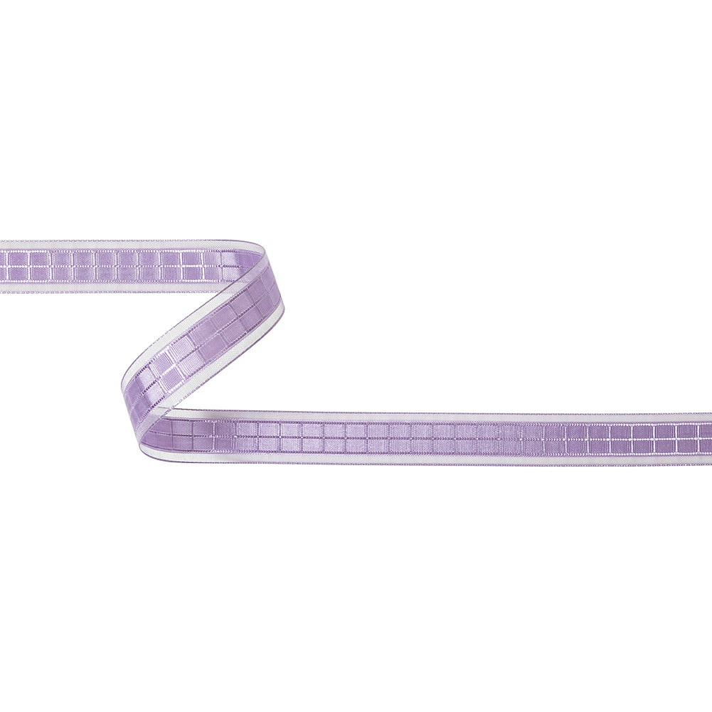 Lilac Windowpane Checks and Sheer Borders Woven Ribbon - 0.625