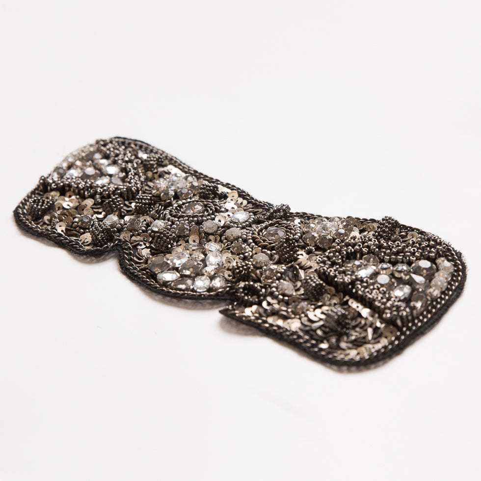 Black and Gunmetal Beaded and Sequined Rhinestone Applique - 8
