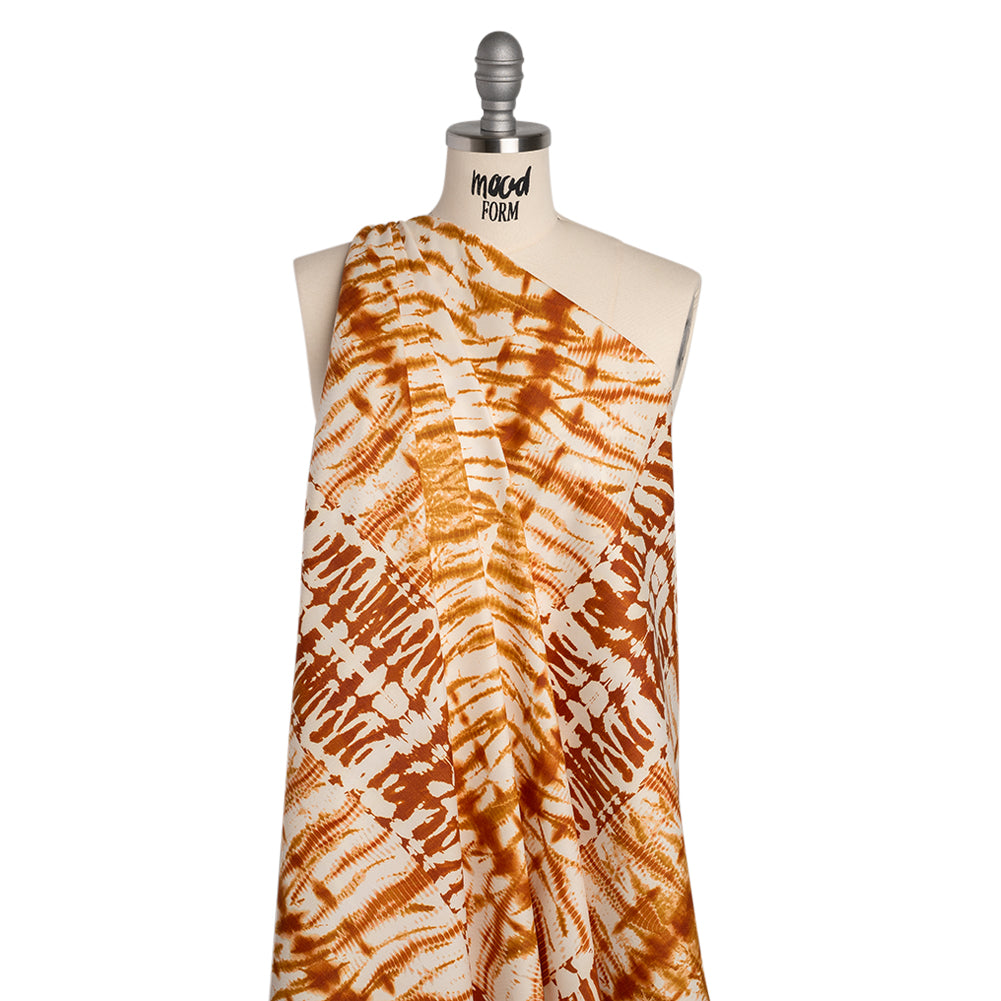 Peached Polyester Twill Panel - Burnt Orange and Cream Tie Dye Ovals - Mood Exclusive Golden Hour Groove Print - Joann Fabrics