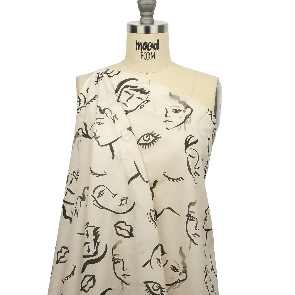 Cotton Voile - Black and White Face Drawings - Everyday Runway Print - Mood Exclusive Metro Collection - Joann Fabrics