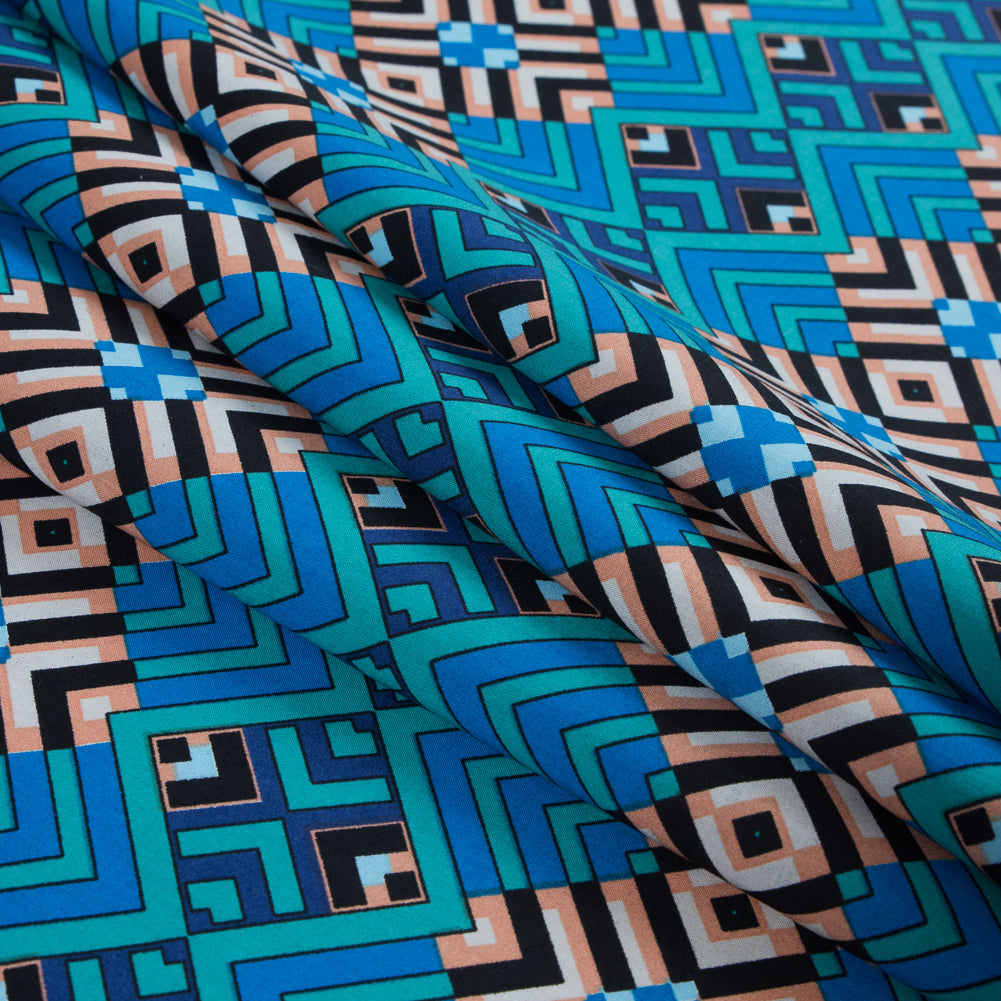 Campanula Blue and Shell Coral Geometric Cotton Poplin - Joann Fabrics