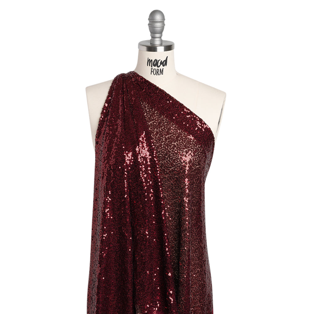 Stretch Polyester Mesh with Allover Baby Sequins - Burgundy - Designer Deadstock - Joann Fabrics