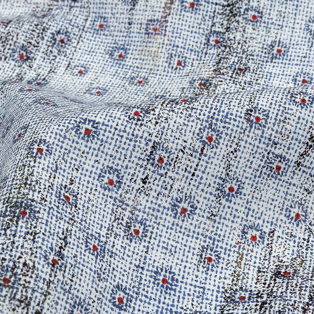 Red and Blue Flowers and Dots Cotton and Polyester Shirting with Distressed Foil Topcoat - Joann Fabrics