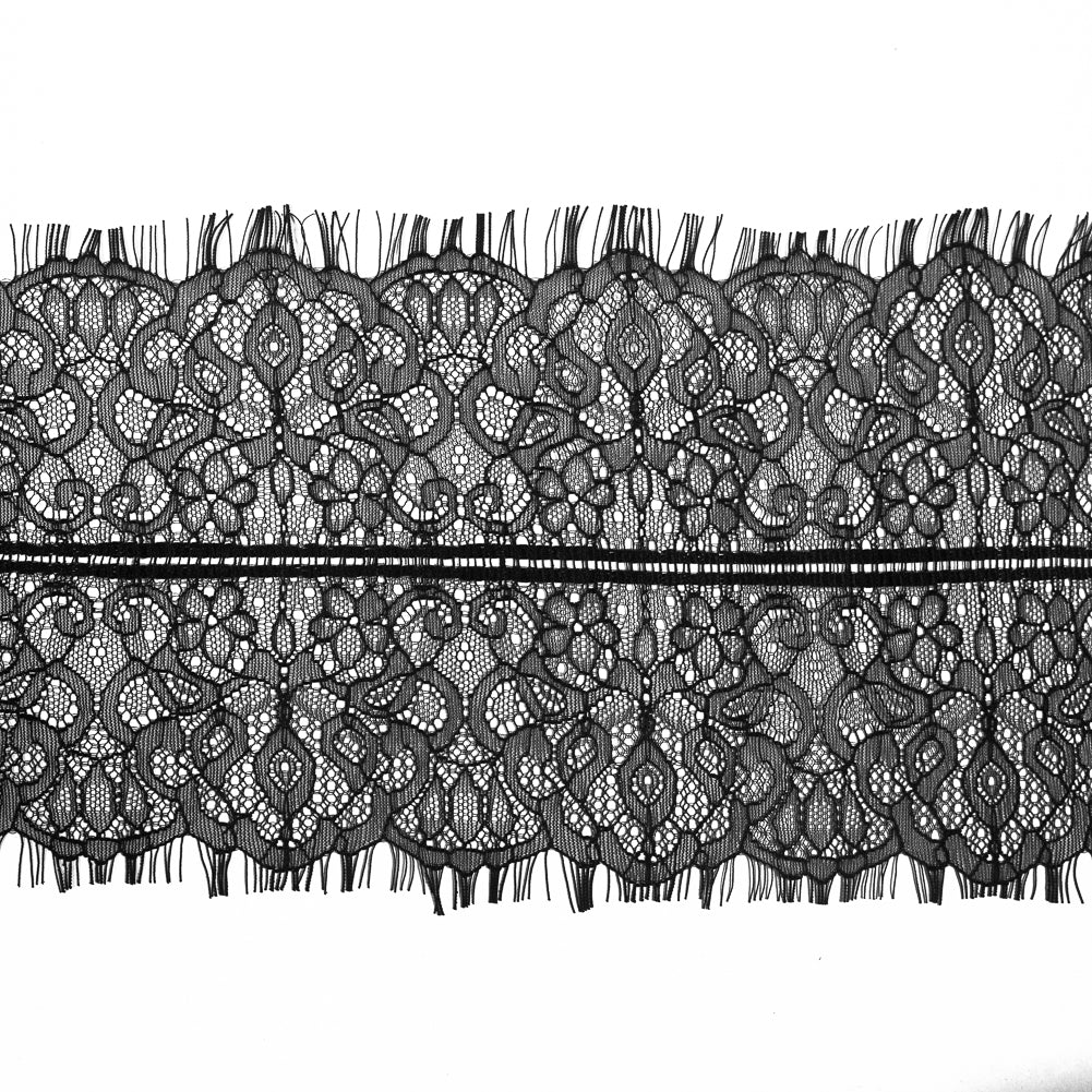 Italian Fine Black Lace Trim with Eyelash Edges - 7