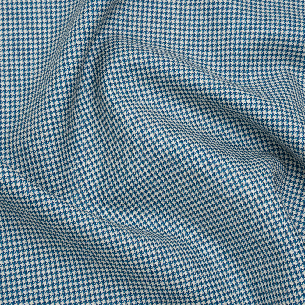 Wool Twill Suiting by Alexander McQueen - Blue, Teal and White Houndstooth - Designer Deadstock - Joann Fabrics