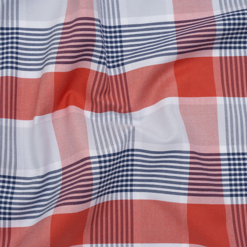 Cotton Oxford Shirting - Sky Blue, Navy and Light Red Plaid - Deadstock - Joann Fabrics