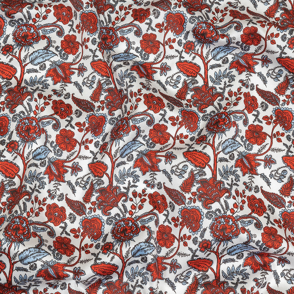 Poinciana, Crystal Blue and Snow White Floral Stems Cotton Sateen - Joann Fabrics
