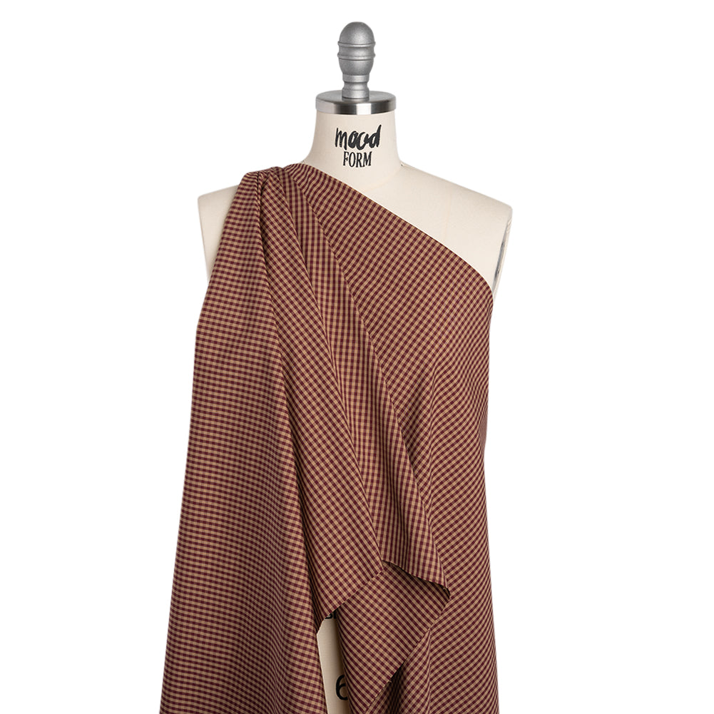 Cotton Shirting - Burgundy and Tan Checks - Deadstock - Joann Fabrics