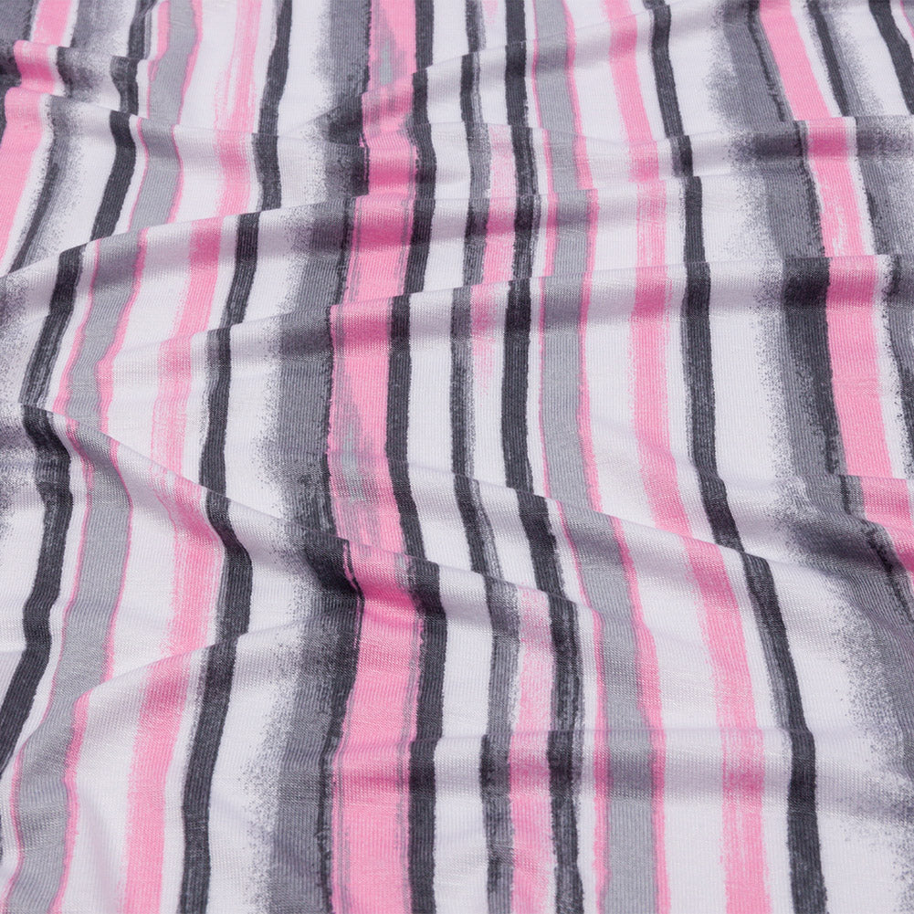 Pink, Gray and White Painterly Stripes Stretch Rayon Jersey - Joann Fabrics