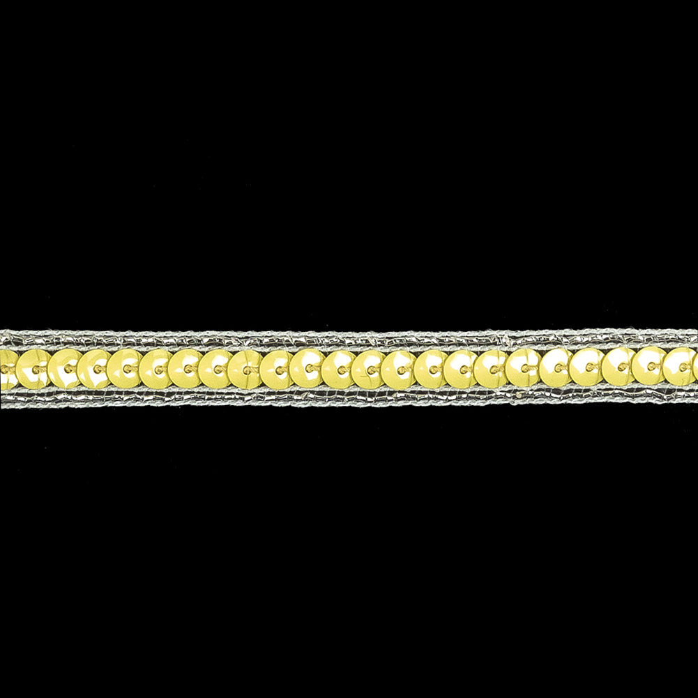 Lemon Single Row Sequins and Metallic Silver Stripes Trim - 0.375