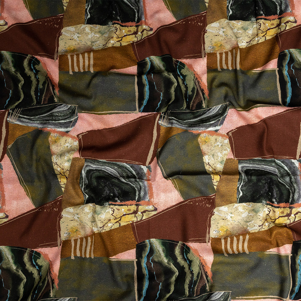 Linen and Rayon Woven - Rust, Olive and Ochre Geometric Abstract - Distorted Dimensions Print - Mood Exclusive Tumunyana Collection - Joann Fabrics