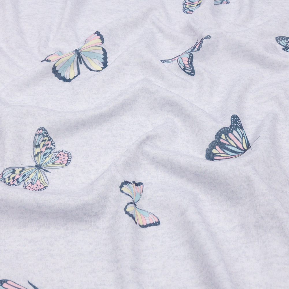 Heathered Gray, Pink and Blue Butterflies Recycled Polyester Interlock Knit - Joann Fabrics