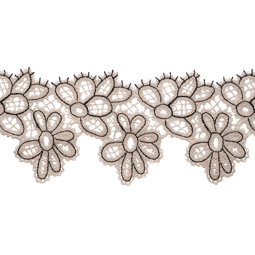 Vanilla and Black Floral Outlines Lace Trim - 3.125