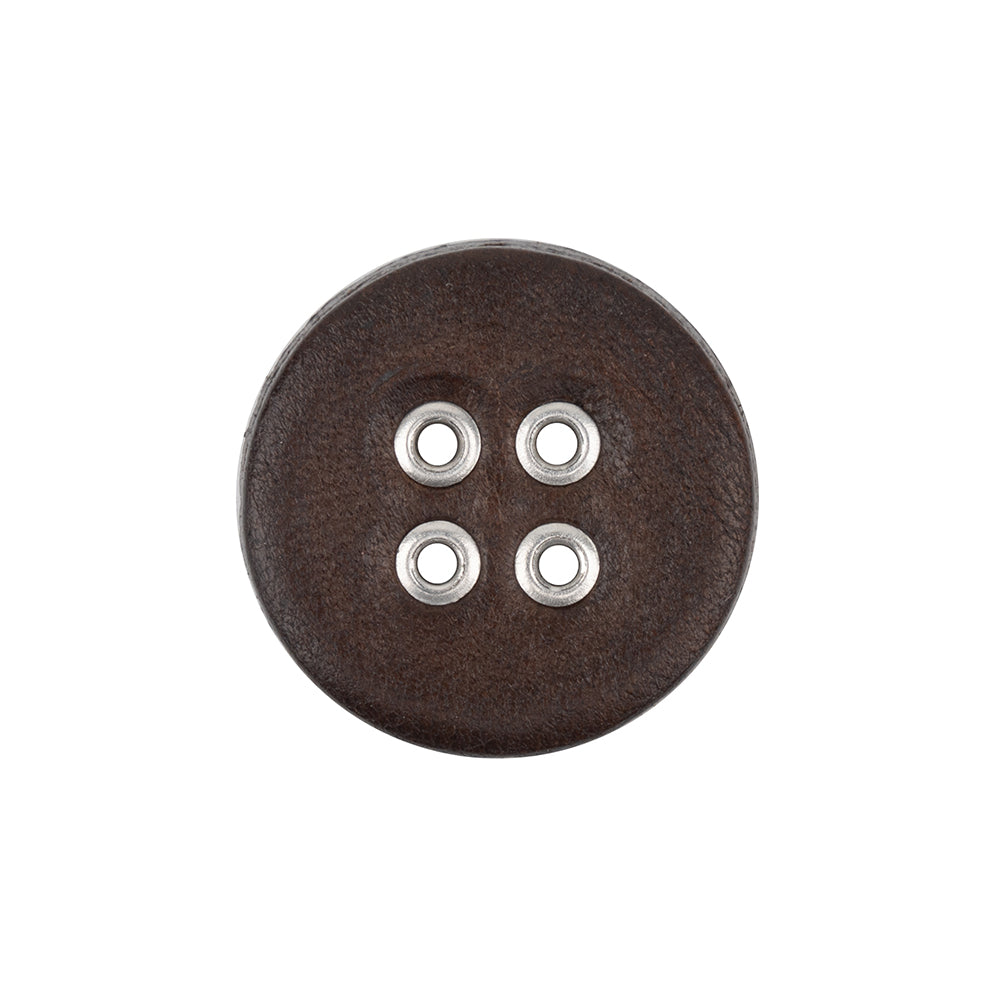 Italian Dark Brown and Shiny Silver Metal 4-Hole Leather Button - 34L/21.5mm - Joann Fabrics