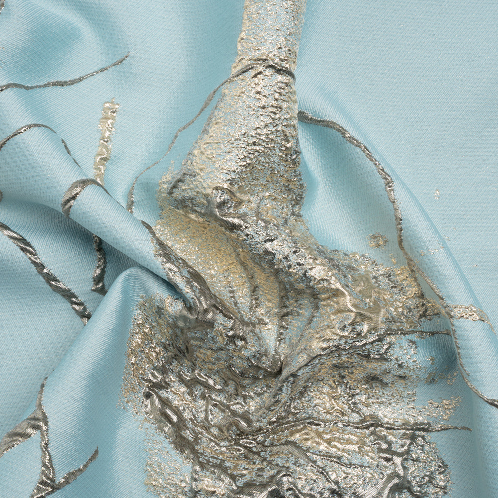 Metallic Silver, Gray and Sky Blue Fanciful Floral Luxury Brocade - Joann Fabrics