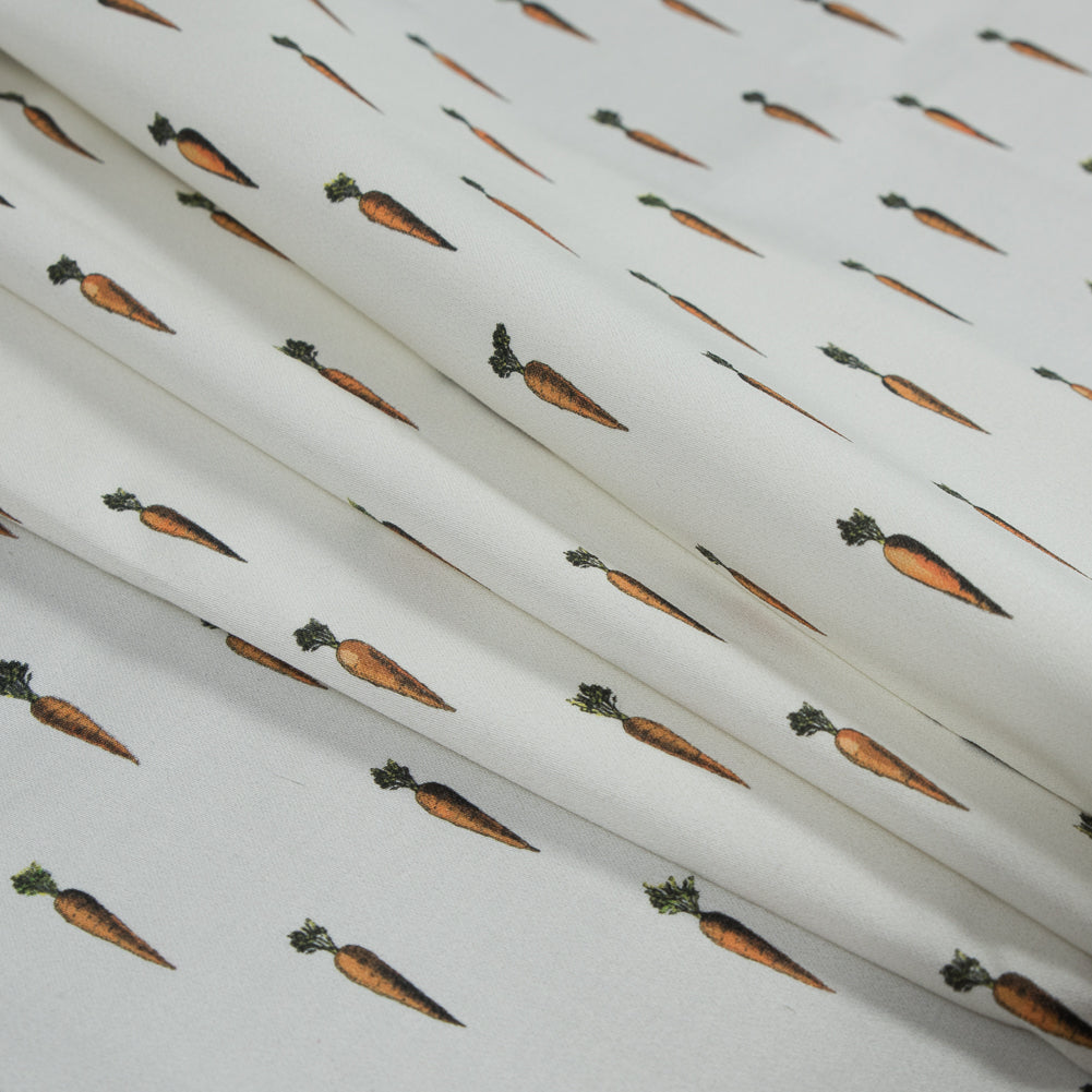 Stretch Cotton Sateen - Ivory and Orange Carrots - Carrots of the Hamakua Coast Print - Mood Exclusive Aloha Collection - Joann Fabrics