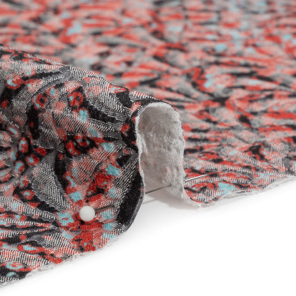 Red, Black and Sky Blue Abstract Printed Fan Flowers Stretch Cotton Matelasse - Joann Fabrics