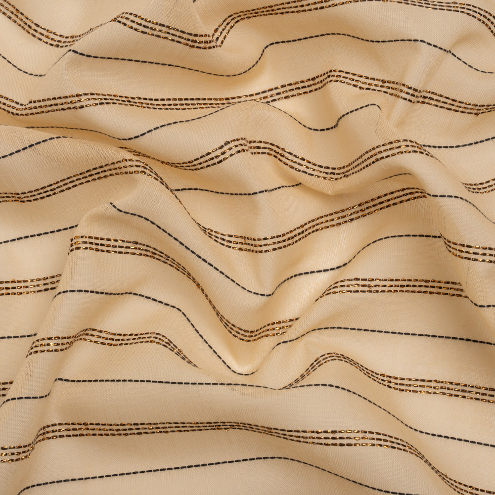 Famous Australian Designer Buff, Black and Metallic Copper Striped Cotton Voile - Joann Fabrics