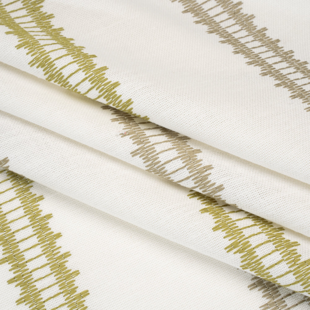 Embroidered Recycled Polyester and Cotton Woven - Olive Zig Zag Ladder Stripes - British Imported - Joann Fabrics