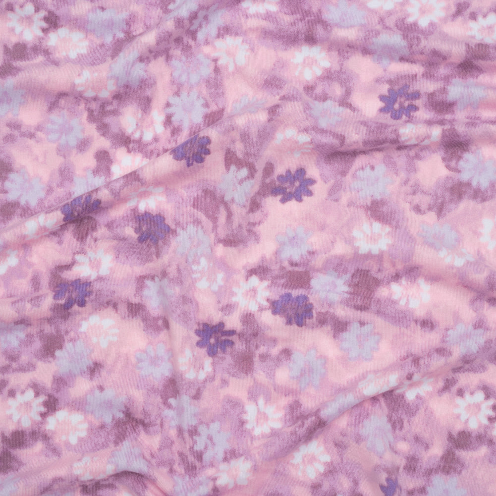 Stretch Polyester ITY Jersey - Lavender, Lilac and Muted Orchid Pink Florals - Deadstock - Joann Fabrics