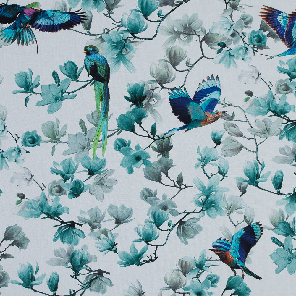Organic Viscose Batiste - Blue and White Flowers and Birds - Joann Fabrics