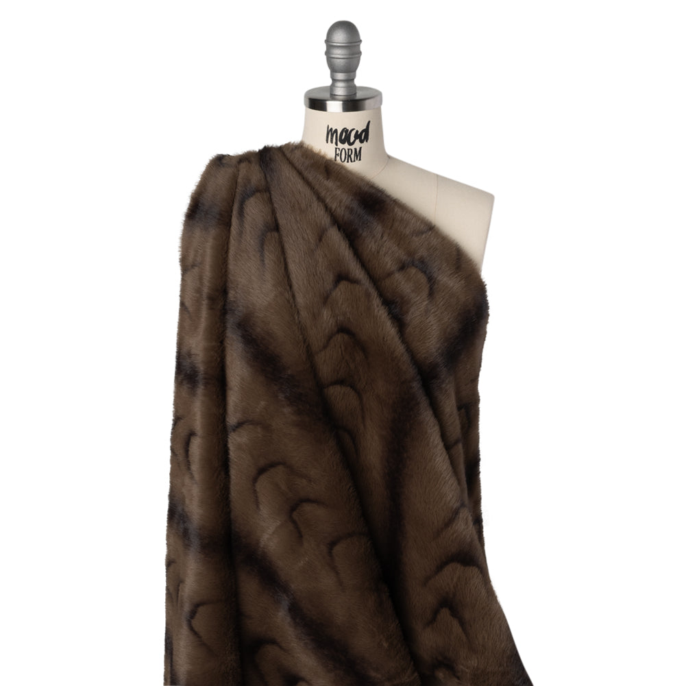Plush Short Pile Recycled Polyester Faux Fur - Light Brown and Black Woodgrain Print - Joann Fabrics