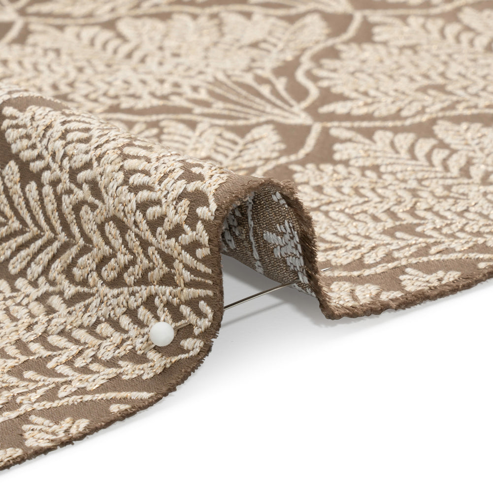 Metallic Drapery Jacquard - Mole Leafy Fans - British Imported - Joann Fabrics